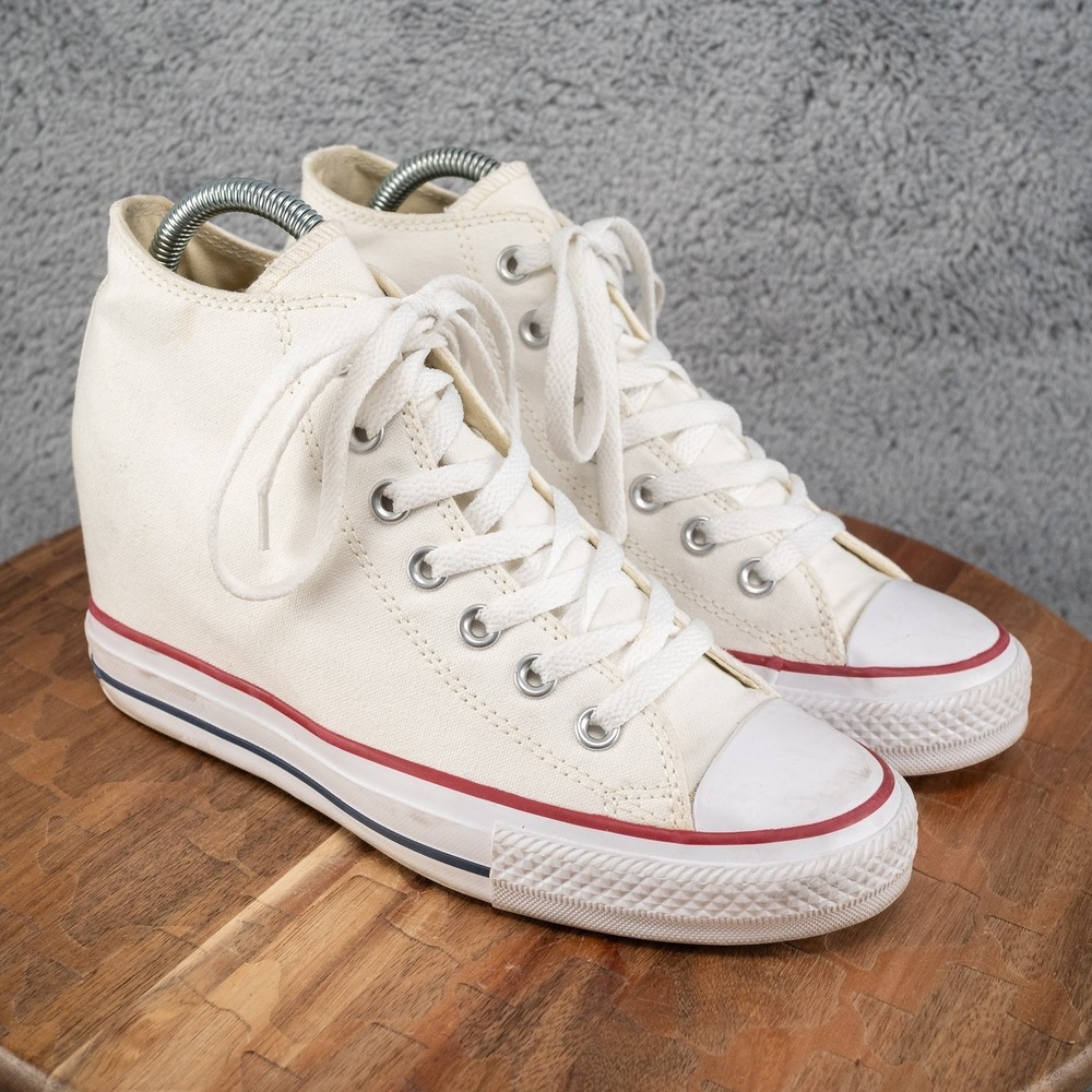 Converse Chuck Taylor All Star‎ Lux Hi High Hidden Heel Wedge White Womens 8.5